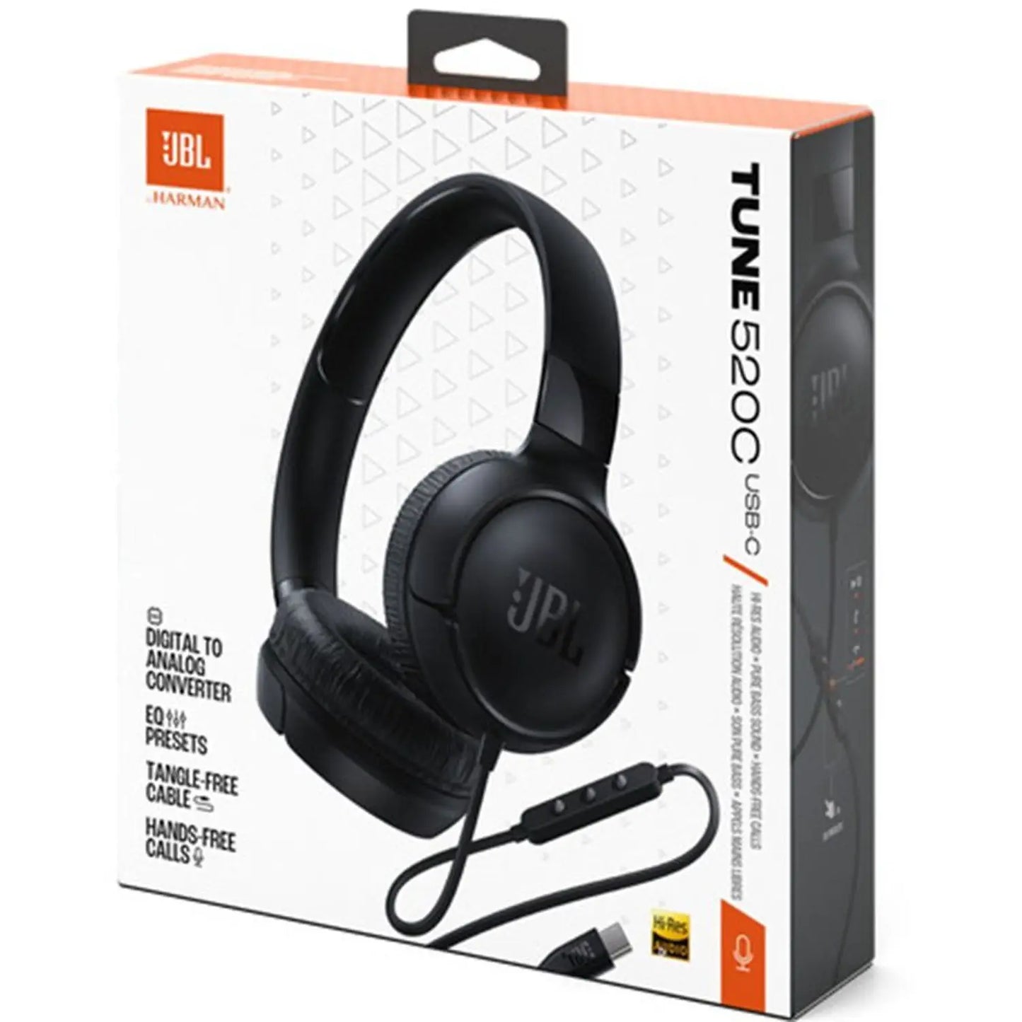 JBL Tune 520C Wired USB-C Hi Res On-Ear Headphones – Black