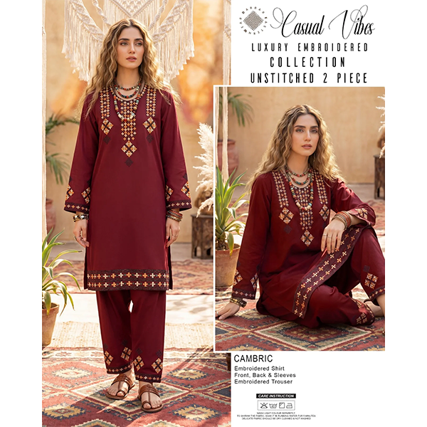 Casual Vibes Embroiderd 2 Piece Unstiched by Darbar Wear - Reddish