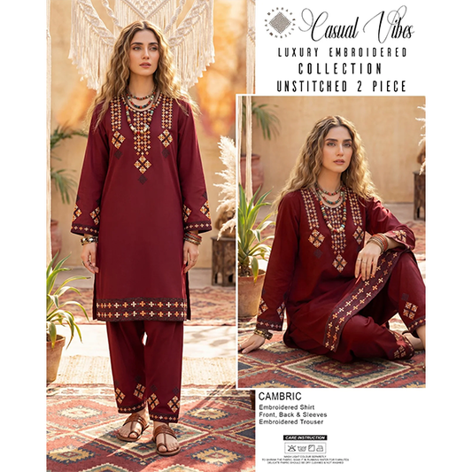 Casual Vibes Embroiderd 2 Piece Unstiched by Darbar Wear - Reddish