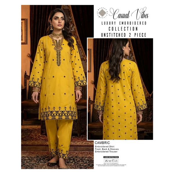 Casual Vibes Embroiderd 2 Piece Unstiched by Darbar Wear - Yellow Mustard