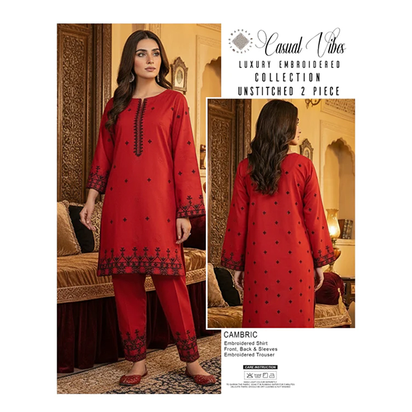 Casual Vibes Embroiderd 2 Piece Unstiched by Darbar Wear - Red/Black
